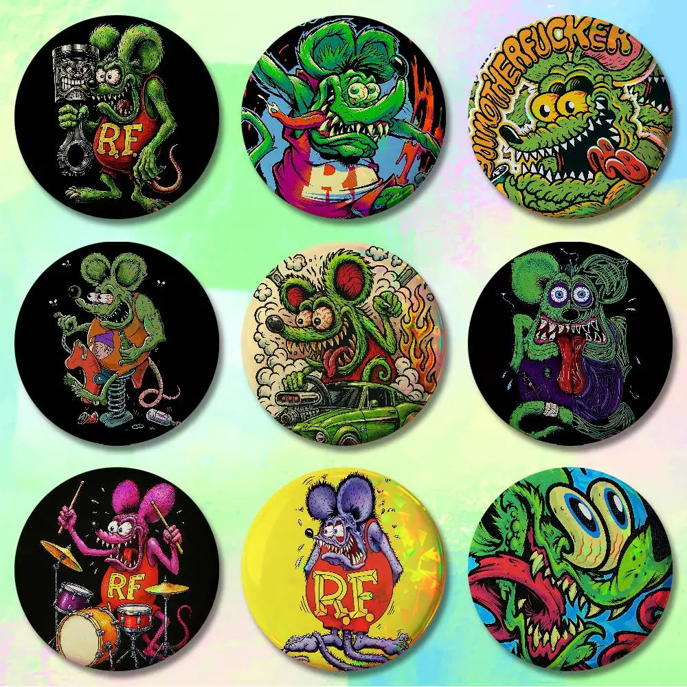

R-Rat F-Fink Enamel Pin Tinplate Round Brooch Cosplay Nijigen Otaku Culture Badges 58mm 44mm 32mm 75mm 25mm