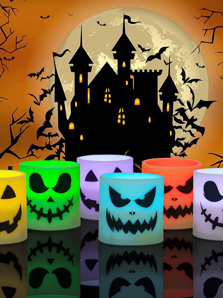 Luzes de vela eletrônicas de Halloween com temporizador remoto 6 unidades de luzes elétricas sem chama LED 12 cores para decoração de casa assombrada