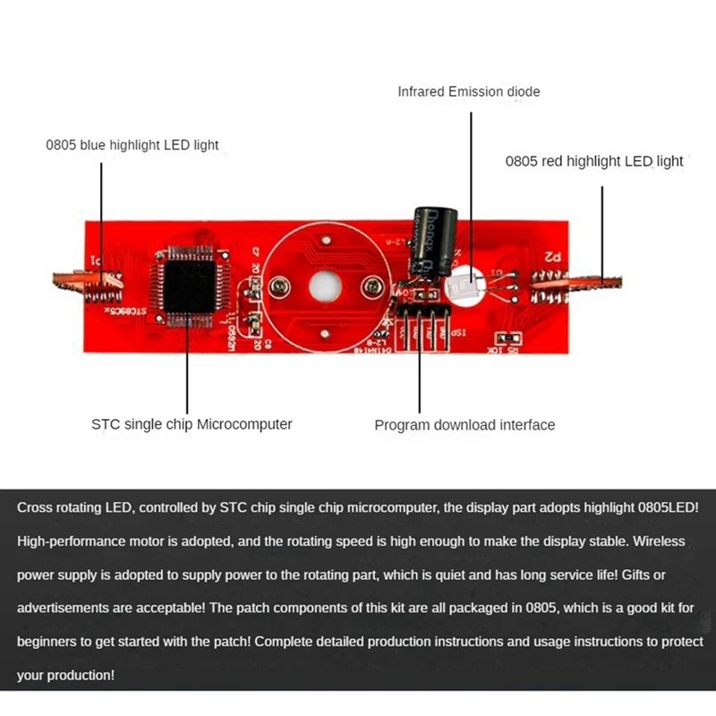 AT48-LED Display DIY Kit 51 SCM Dual Color Cross Rotating Welding Spare Parts For Soldering Practice, Kit Without Downloader Dur