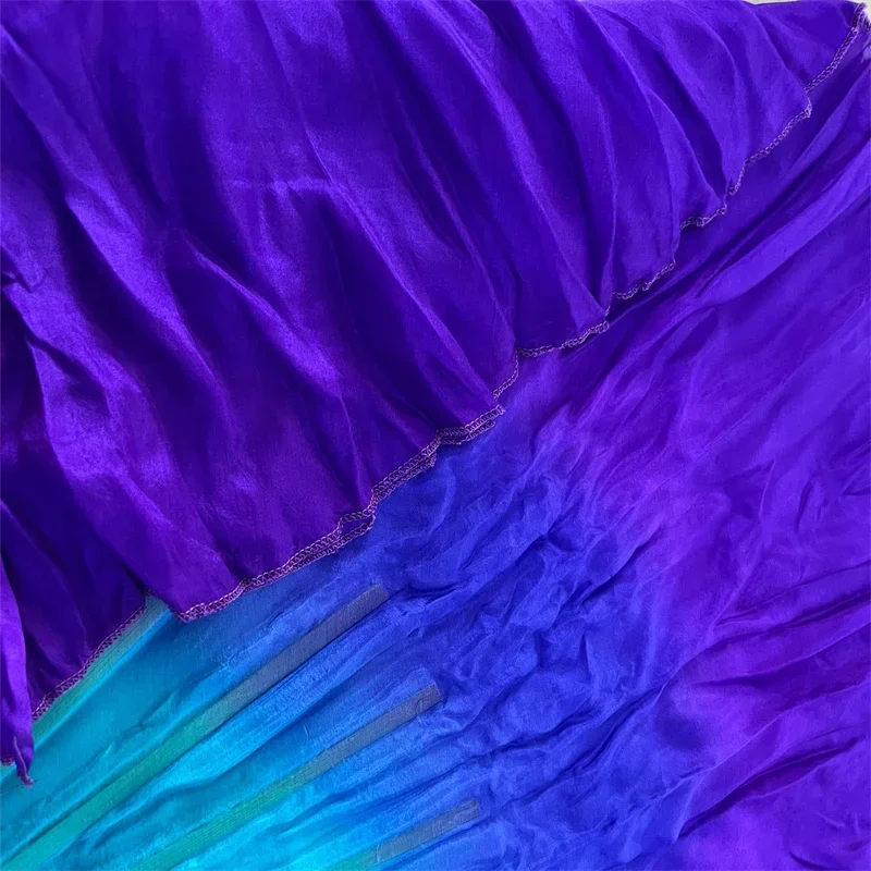 Éventail de danse de grande taille 100% soie véritable, voile pliant en bambou dégradé de 86cm, peinture à la main, danse du ventre folklorique chinoise, accessoires de spectacle de danseuse carrée