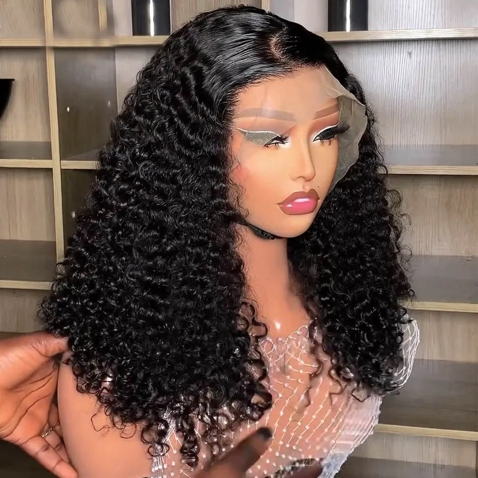 Wig Bob pendek renda depan 13X4, Wig Bob pendek gelombang air dalam 13X4 transparan renda Frontal rambut manusia Wig keriting 4x4 penutupan untuk wanita