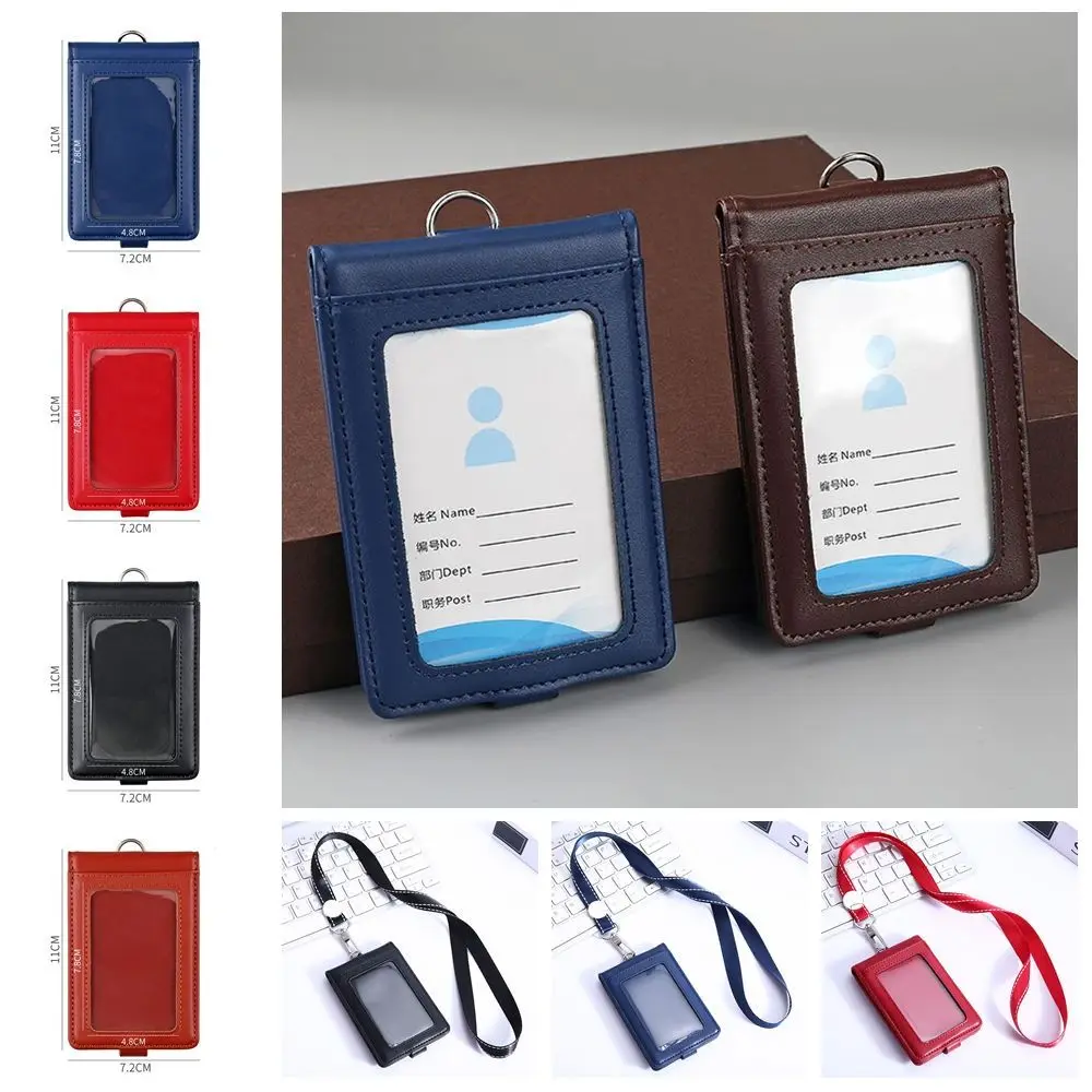 

Leather ID Tag Badge Holder 5 Slots Protective Employee Pass Work Card Case Photocard Buckle Flip Chest Card Bag Office Worker