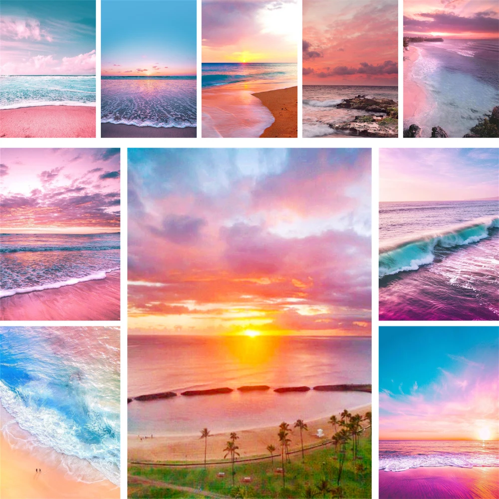 Landcape Pink Beach Printed 11CT Cross-Stitch Set DIY Embroidery Handmade Painting Handiwork Sewing Promotions Wholesale Counted