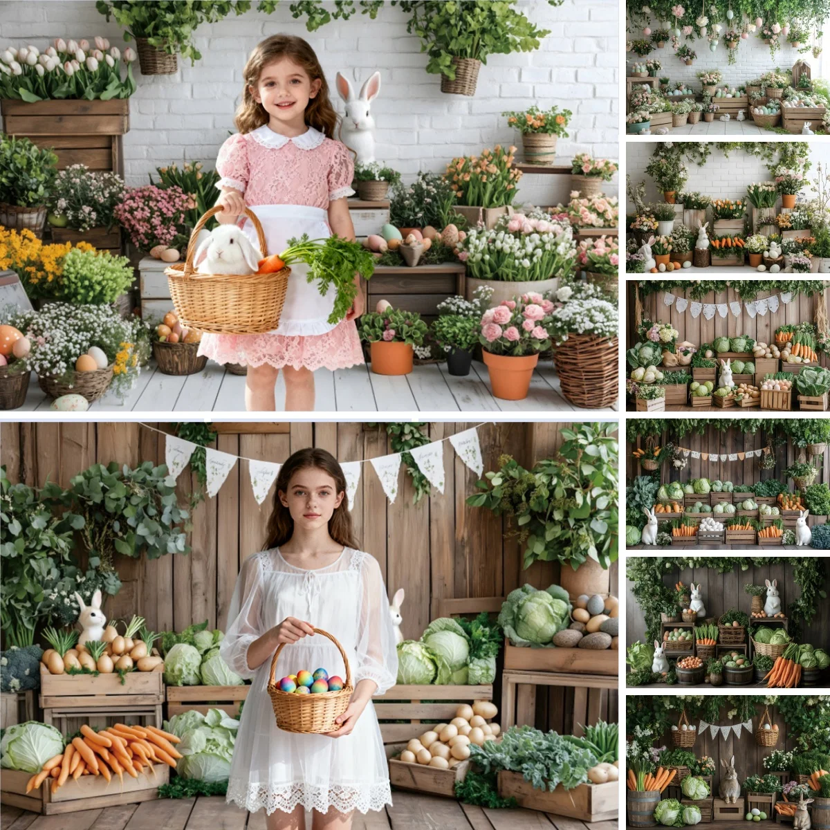 ربيع عيد الفصح التصوير خلفية لوحة خشبية جدار الزهور باو كاي الجزر الأرانب البيض طفل فتاة عيد الفصح خلفية الصورة