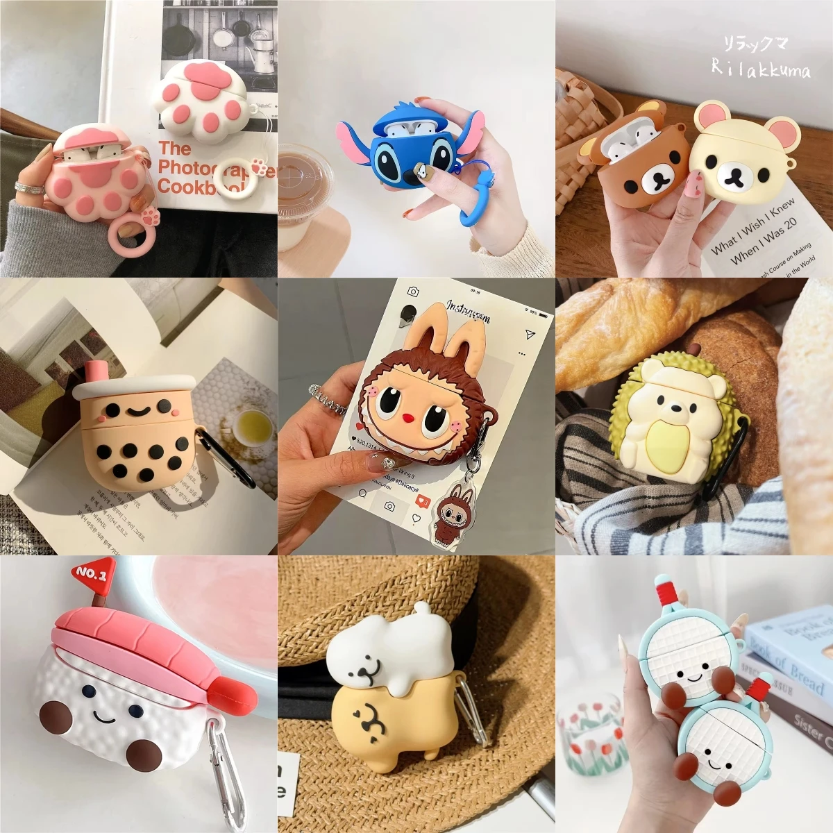 For AirPods 4 3 2 1 Pro Pro2 Earphone Case Cartoon Stitch Labubu Bear Funny Silicone Protective Headphone Box With Pendant Cover