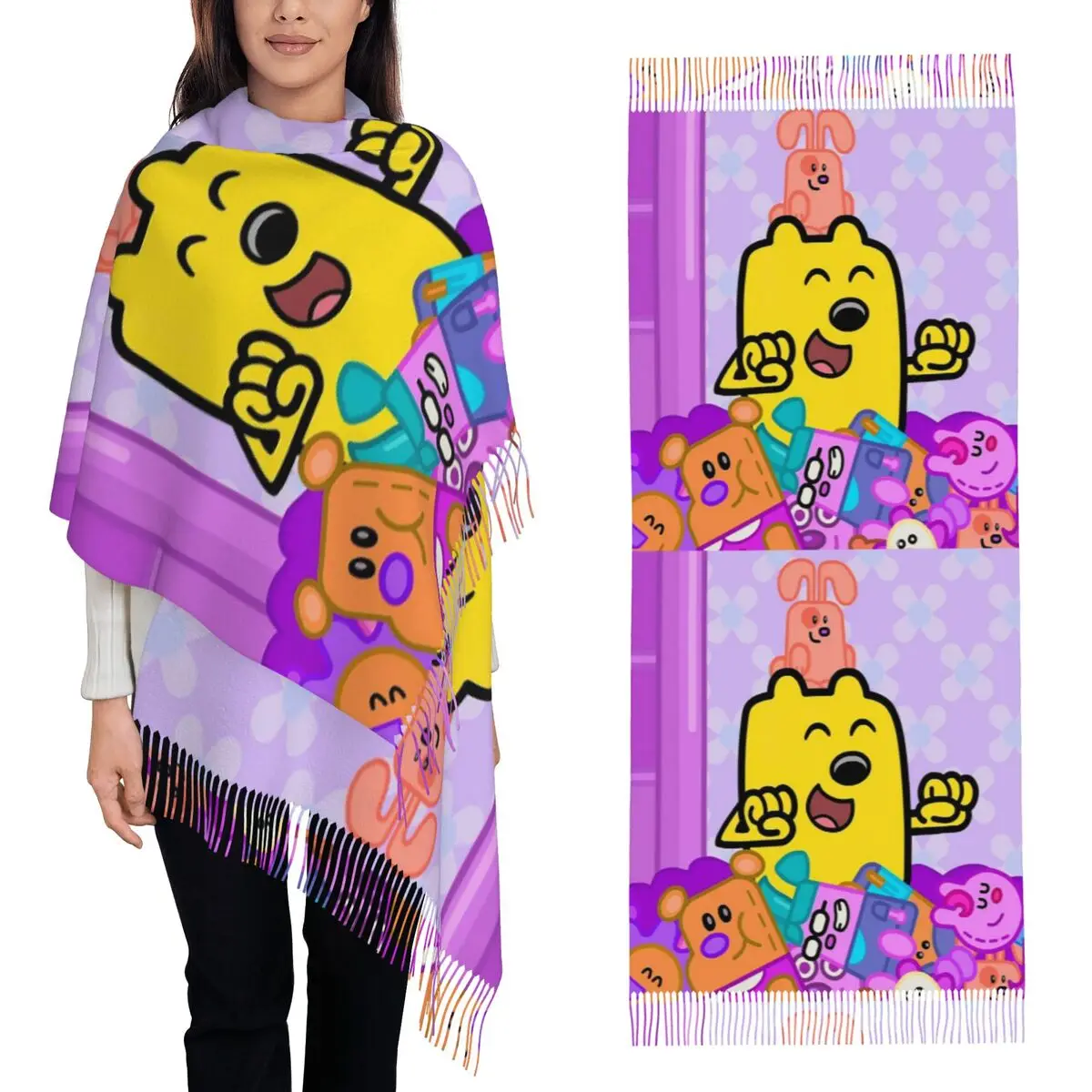 

Wow Wow Wubbzy Scarf Tassel Scarves for Women Soft Warm Shawls and Wraps Large Fall Winter Shawl Wrap