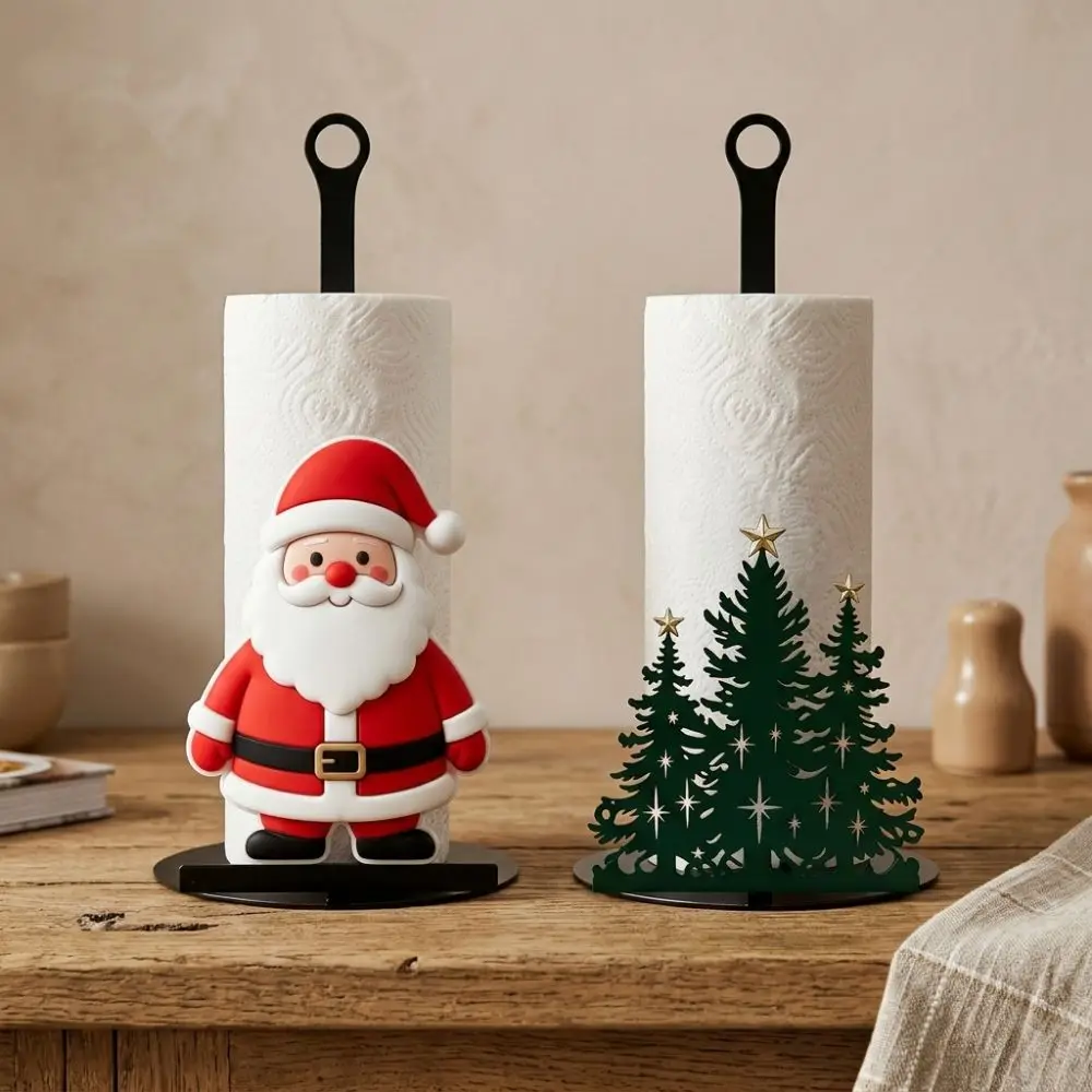Freestanding Christmas Acrylic Paper Towel Holder Rust-Resistant Non-Slip Base Santa Claus Towel Stand Stable Structure