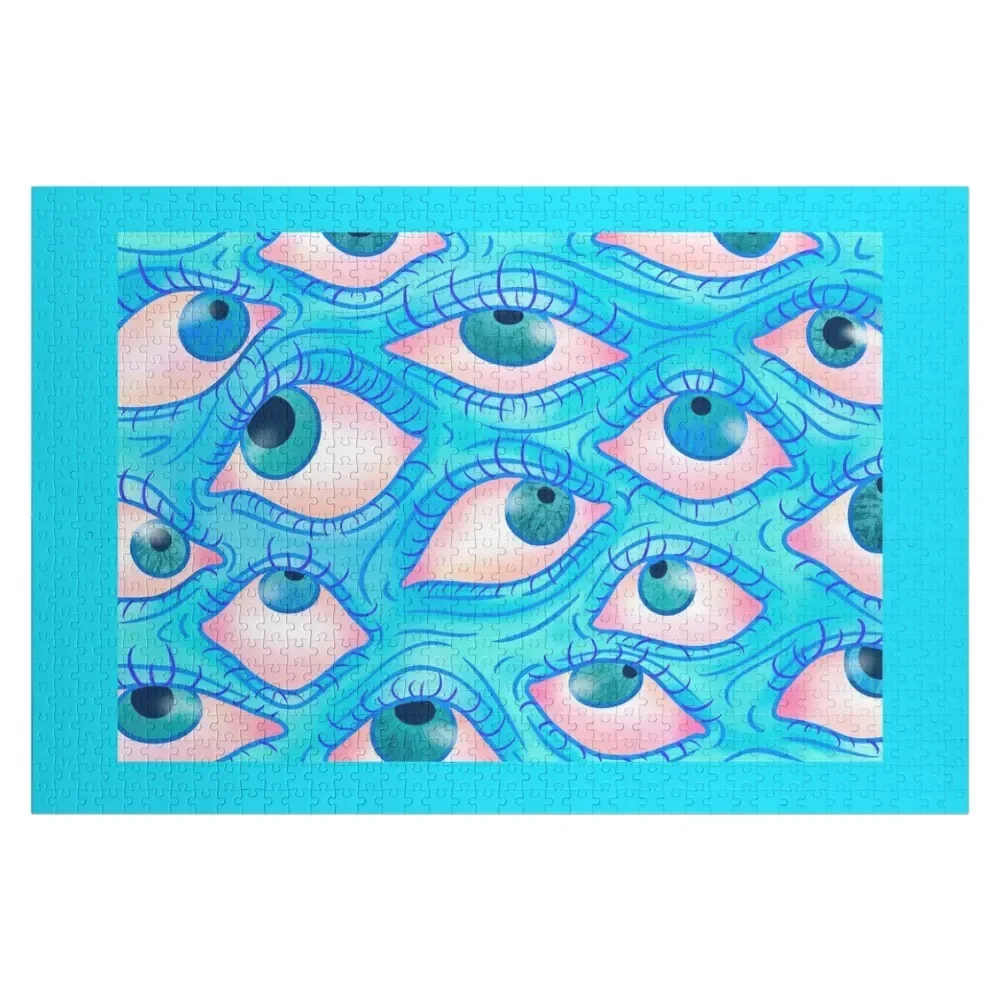 trippy eye pattern - blue Jigsaw Puzzle With Personalized Photo Personalized For Kids Custom Child Puzzle