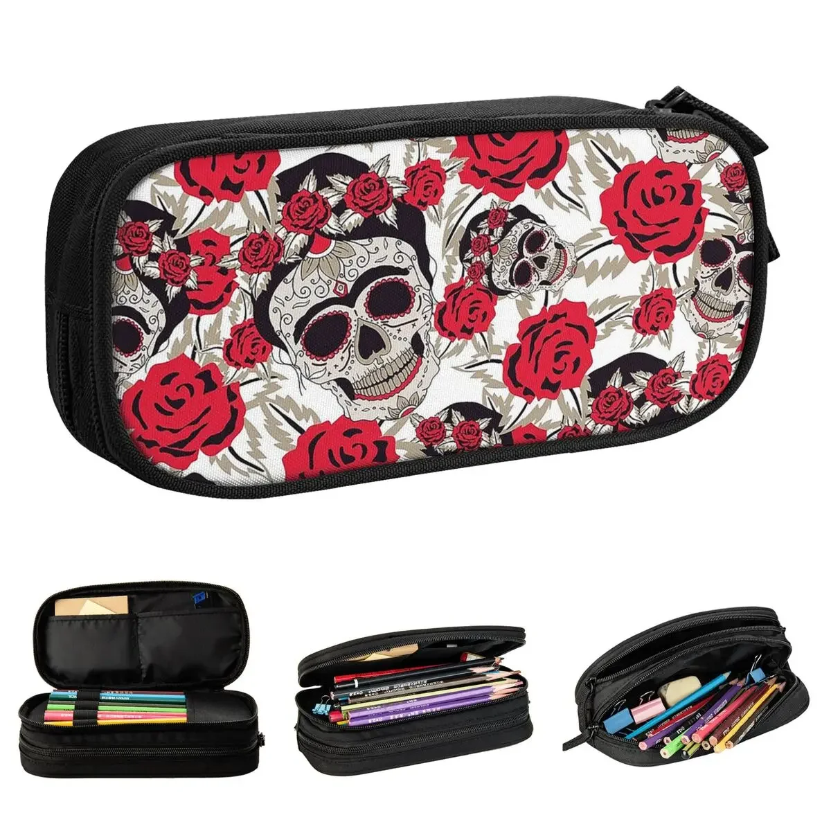 

Lovely Skull Sugar Halloween Pencil Cases Pencilcases Pen Box for Student Large Storage Bag School Supplies Gifts Stationery