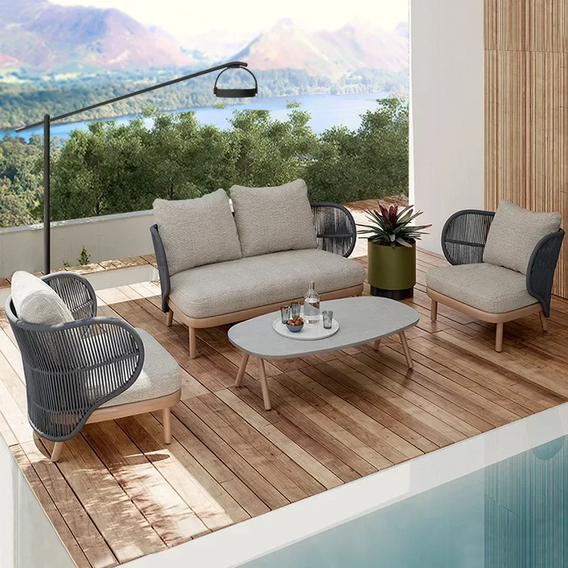 Aluminum alloy waterproof and anti-corrosion, villa courtyard hotel terrace outdoor sun room, rattan sofa combination