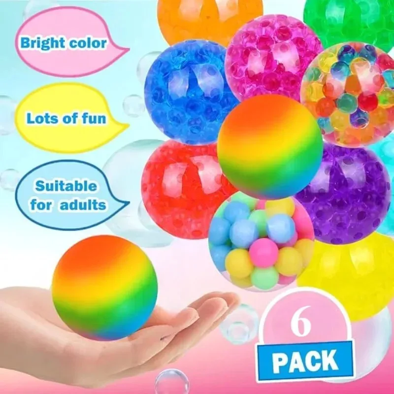 Rainbow Squeeze Ball Set (6PCS), Mini Durable Stress Relief Balls, Portable Sensory Fidget Toys for Kids & Adults, Non-Toxic