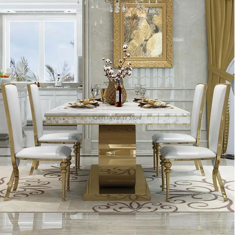 

Modern Marble Table Relaxing Stainless Steel Dining Tables Apartment Golden Household Mesas De Comedor Home Furniture)