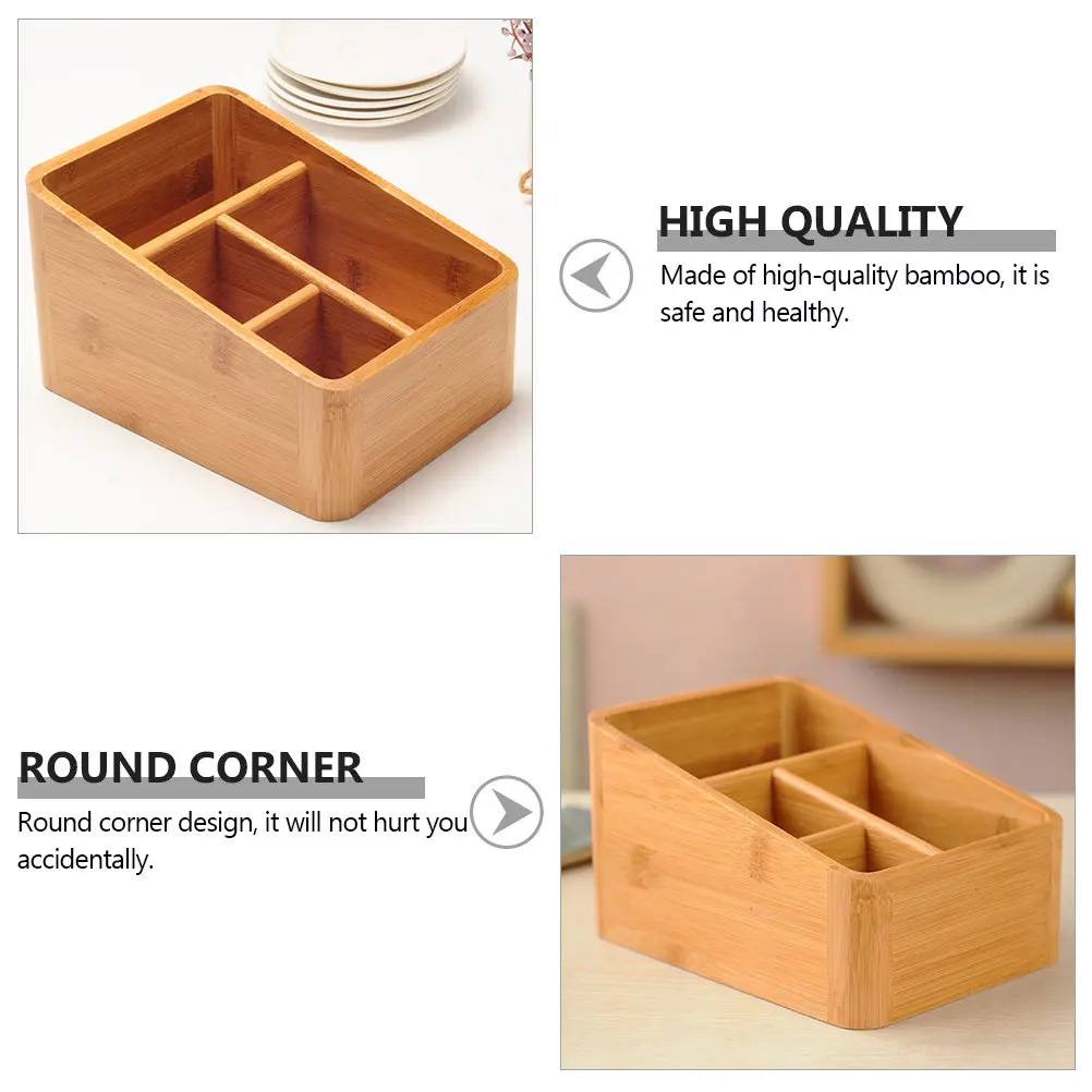 1Pcs Premium Carbonized Bamboo Storage Box Makeup Organizer Holder Round Corner Design Desktop Tidy Organizer Storage