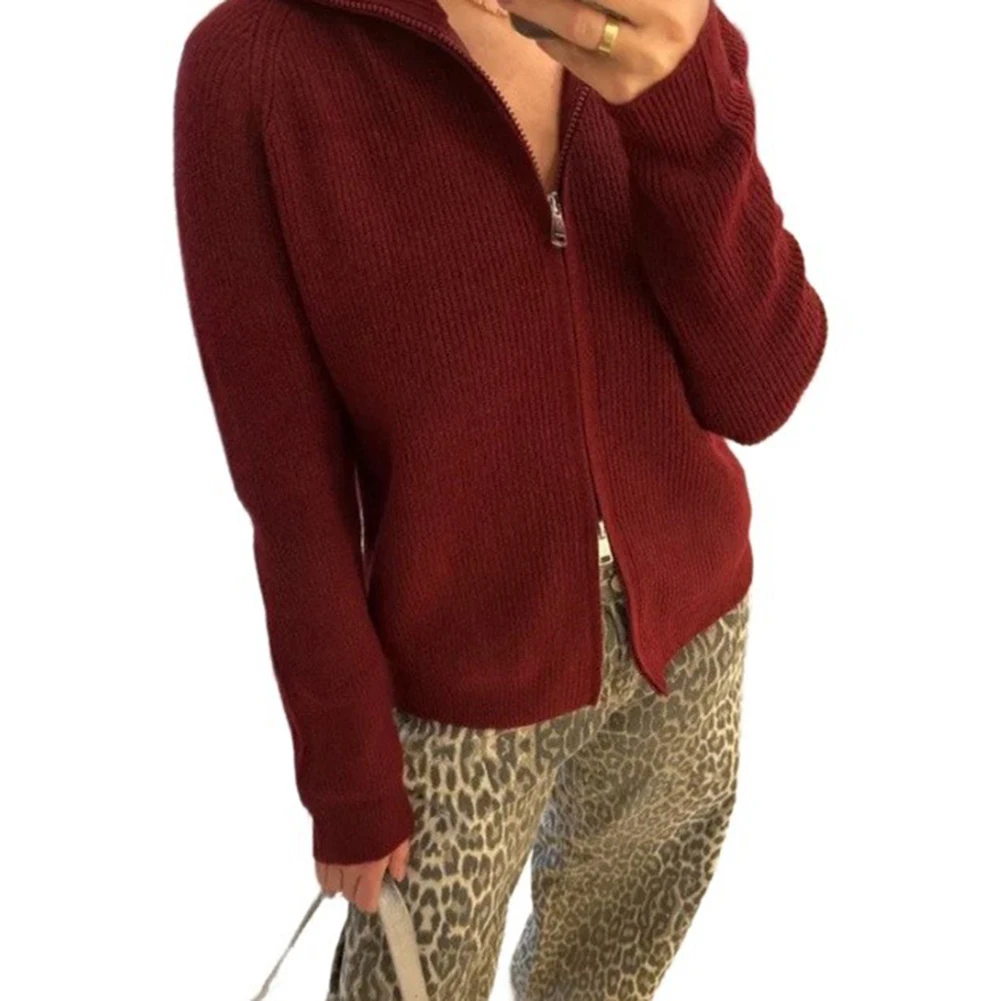 Autumn Winter Coat Women Knitted Jacket Light Gray Women Knitted Zipper Jacket Women Jacket Front Zipper Closure