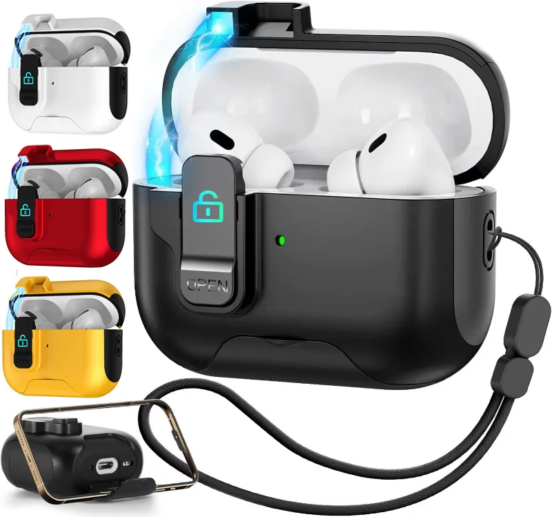 Mit Telefonständer-Abdeckung für Airpod Pro 2-Hülle, automatisch öffnende, sichere Schlossabdeckung ﻿ Mit Trageband für Airpods 4 3 Kopfhörerzubehör