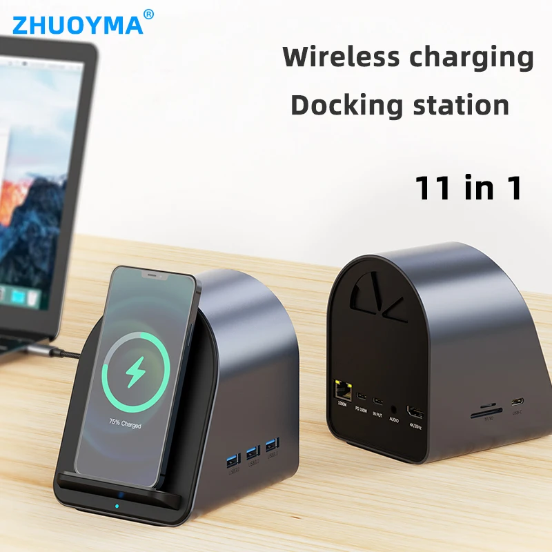 

2024 New 11 In 1 Usb C Expansion Dock Wireless Charging Docking Station Typechub For Apple Mac Converter Gigabit Ethernet port