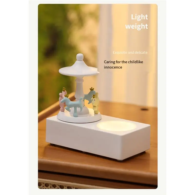 Cute Carousel Speaker Wireless Bluetooth 5.0 Battery Powered With Built-In Light 1200Mah For Home Bedroom Decor