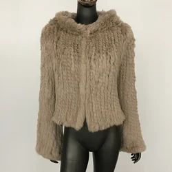 Short Rabbit Fur Coat Women's 2024 Autumn and Winter Double-sided Hooded New Real Fur Thickened Hand-woven Knitted Fur Coat