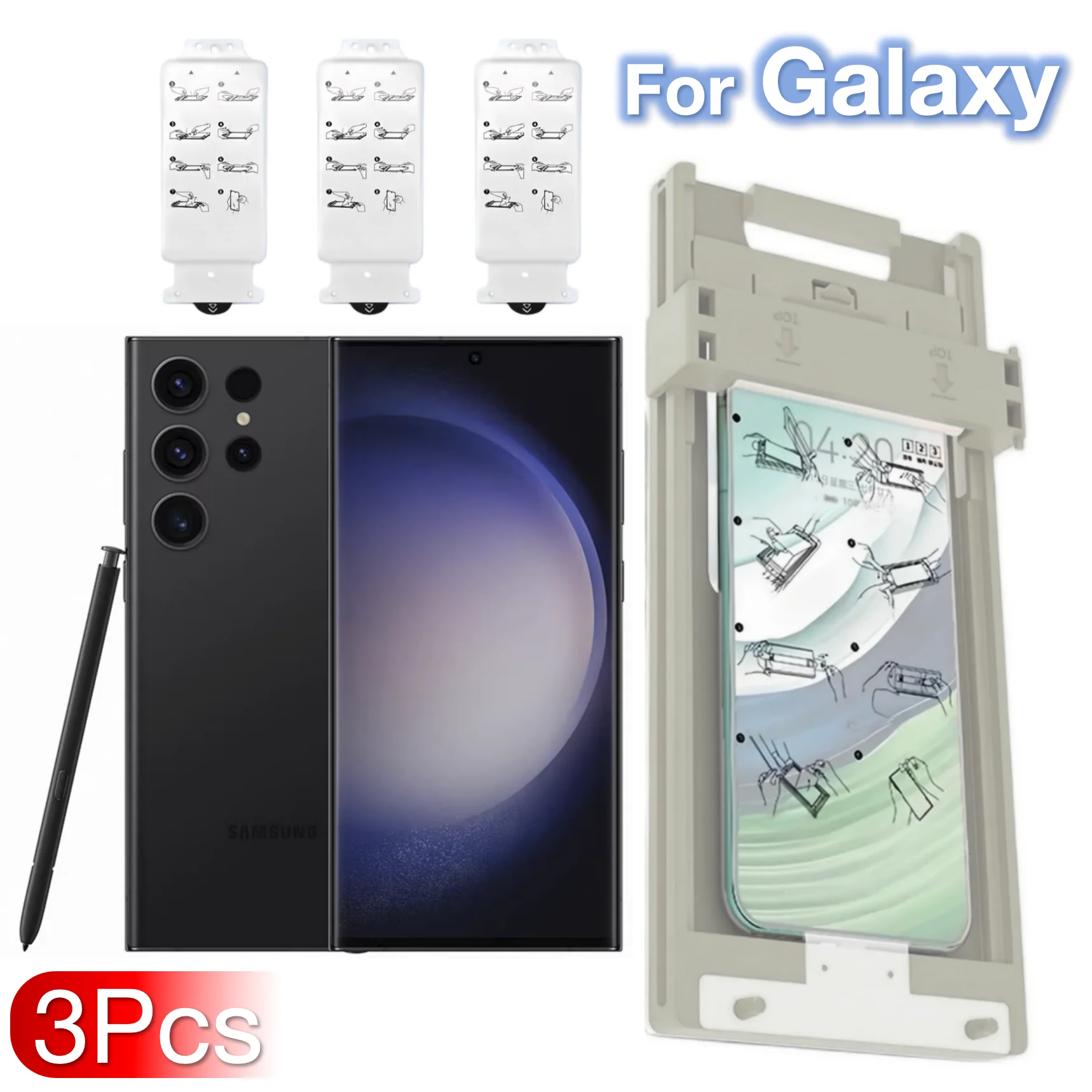 

3Pcs Ceramic Film Screen Protector Kit for Galaxy S23 Ultra S25 S24 S22 S21 Note 20 - Dust-Free Tempered Glass Alternative