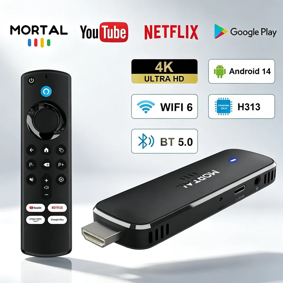 Mortal Q8 8K Video Android 14 TV Stick WIFI6 Voice Control Netflix YouTube Free Live TV Streaming OTT Box RK3518