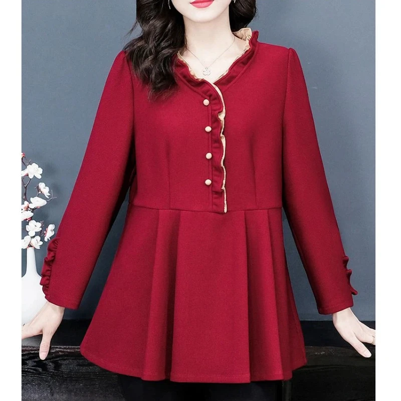 

Женские новые весенние стильные однотонные топы с длинными рукавами больших размеров и грибком контрастного цвета