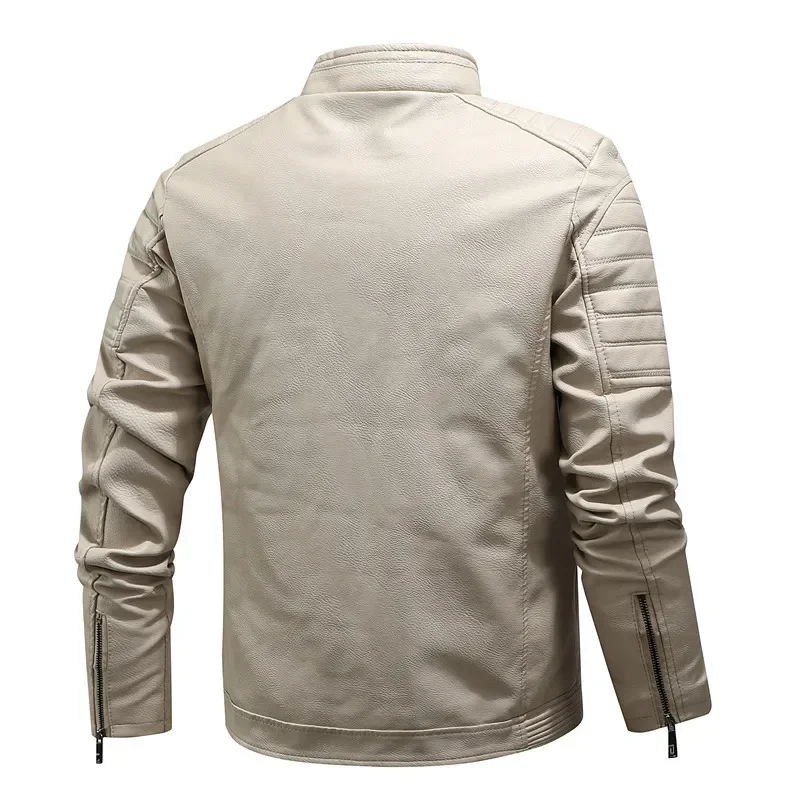 Chaquetas de cuero de lana para hombre, abrigo grueso y cálido de cuero PU, cuello de pie, talla 5XL