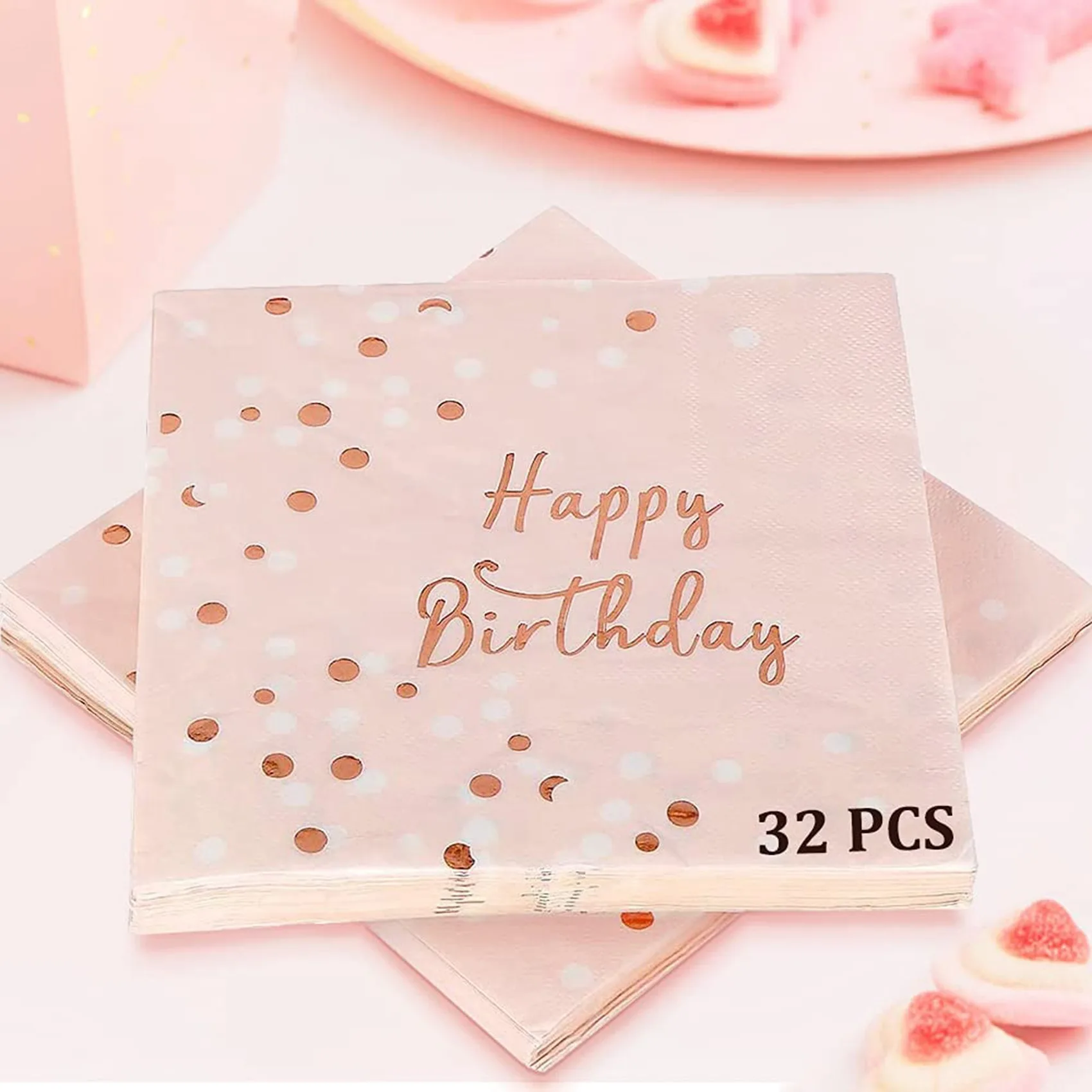 Servilletas de feliz cumpleaños para niños, de 3 capas servilletas de papel, decoración de mesa de oro rosa, Decoración de cumpleaños