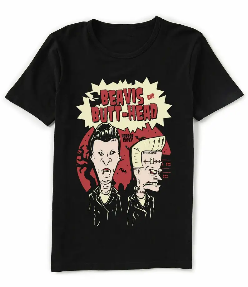 Beavis And Butthead Horror Rudey Vampire Frankenstein Men's Tshirt Size USA Unisex Heavy Cotton