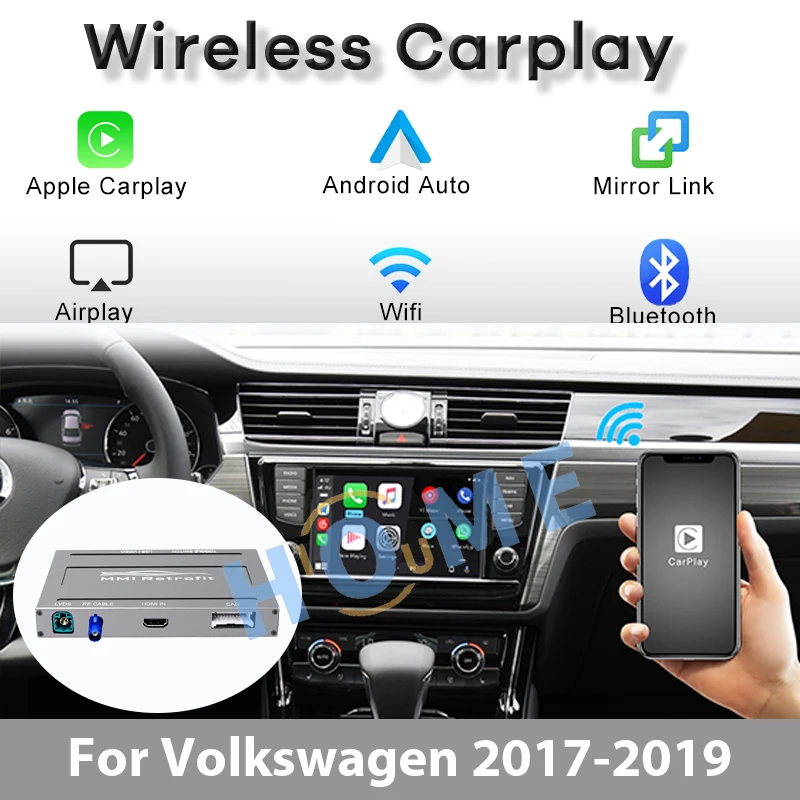 Wireless CarPlay Android Auto For Volkswagen VW Polo Golf Touareg Tiguan Teramont Passat 2017 - 2019 Module Box Video Decoder