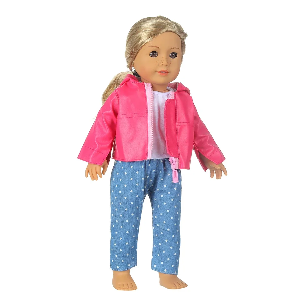 Boneca Outfit para recém-nascido Baby Girl, Conjunto de Roupas de Boneca, Casaco De Couro, T-shirt, Calças, American 18 ", 17", 43cm, 1 Conjunto