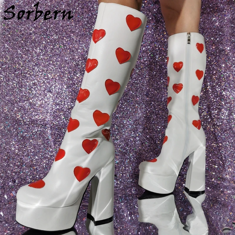 

Sorbern Lovley Sweet Heart Boots Women Knee High Chunky Heels 15Cm Cosplay Drag Queen Shoes Visible Platform Shoes Custom