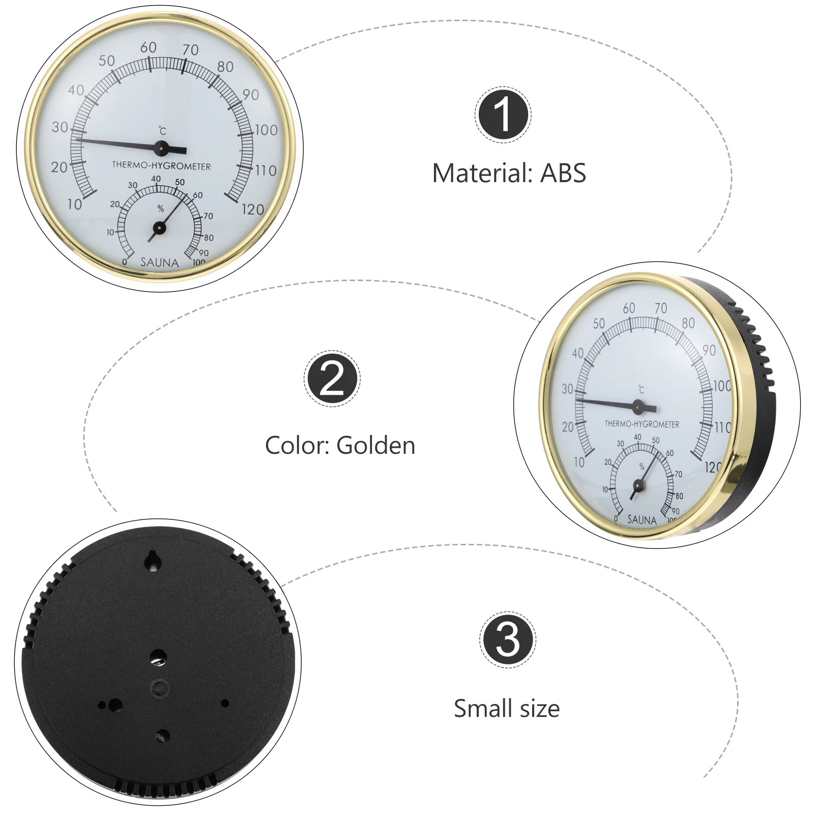 

Hygrometer Thermometer Sauna Hygrothermograph Multipurpose Practical Golden ABS Celsius Easy Read Small Modern High Grade
