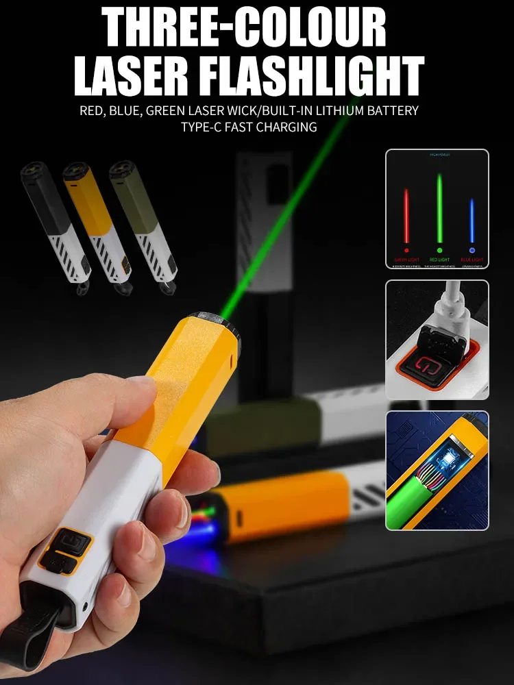 Minimally Designed Laser Flashlight, Lightweight And Portable, 18650 Battery Fast Charging, Emergency Small Flashlight