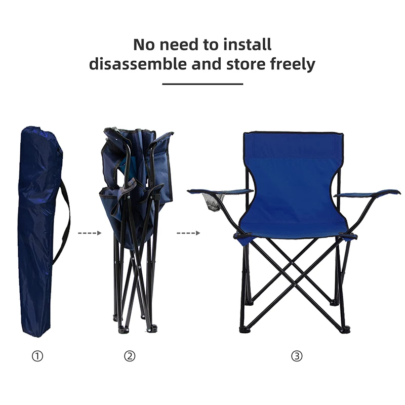 Outdoor Folding Camping Chair with Armrest and Cup Holder Portable Lightweight Chair for Garden BBQ Beach Picnic Fishing