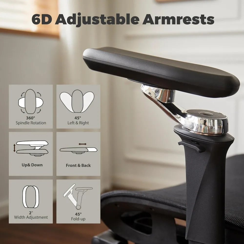 كرسي مكتب شبكي مريح مع مساند للذراعين 6D، كرسي ألعاب شبكي عالي الظهر مع دعم قطني، عمق مقعد قابل للتعديل، مسند رأس ثلاثي الأبعاد، f #5