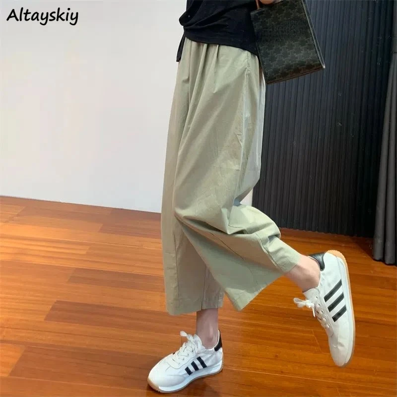 

Ankle-length Pants Women Summer Thin All-match Solid Basic 4 Colors Daily Stylish Girls Simple Korean Style Leisure Tender Sweet