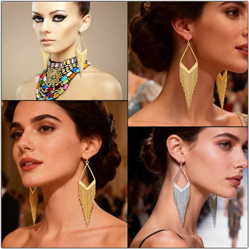 Lovely Long Dangle Earrings for Women Accessories Boho Gold/Silver Color Tassels Drop Earring Fashion Ornaments Friendship Gifts