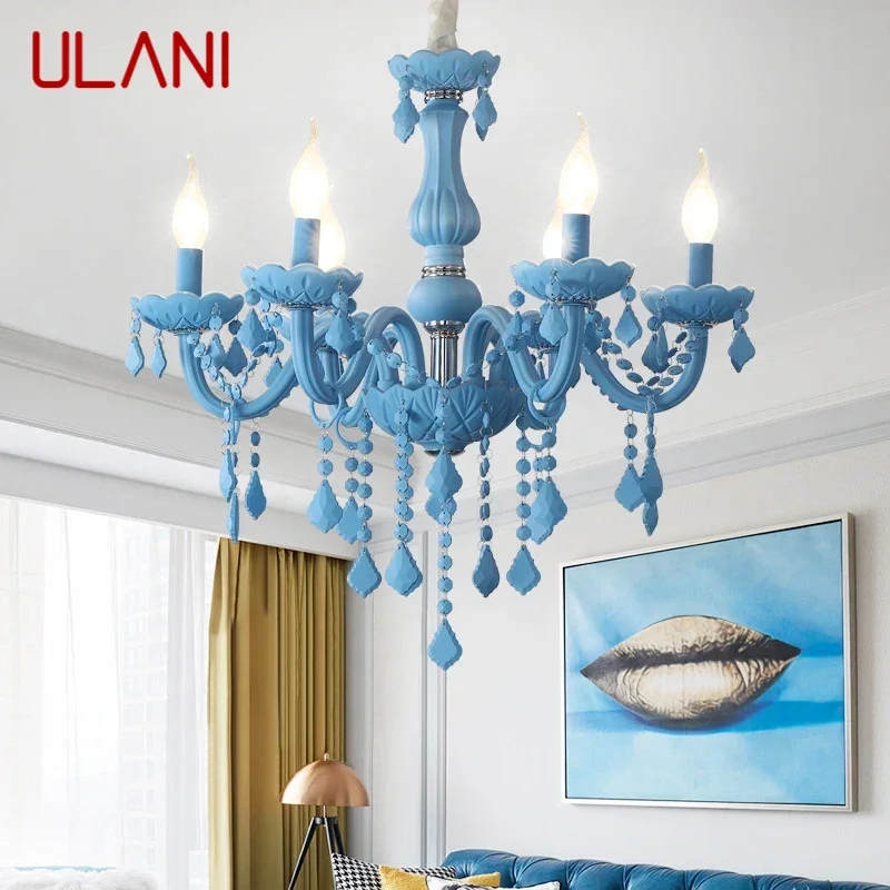 ULANI Blue Crystal Pendent Lamp Art Candle Lamp Children's Room Living Room Restaurant Bedroom Cafe Clothing Store Chandelier