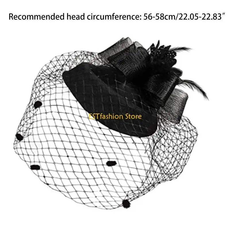 Y5GC Pack of 2 Women Cocktail Party Yarn Hat with Mesh Gloves Suit Wedding Dress Fedoras Flower Hat Mesh Headpiece
