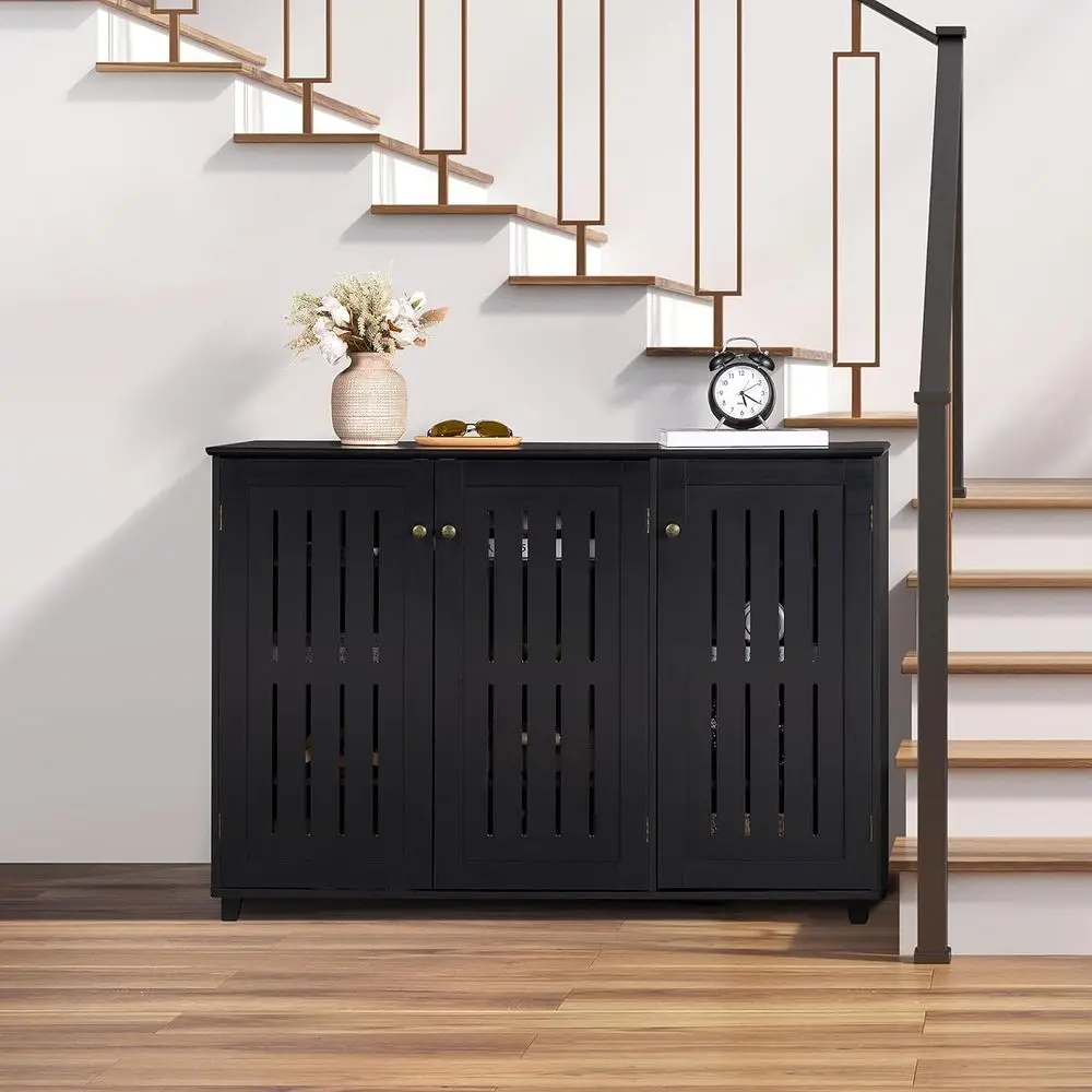 Freestanding 4-Tier Shoe Storage Cabinet with 3 Doors & Adjustable Shelves, Entryway Bathroom Footwear Organizer view 4
