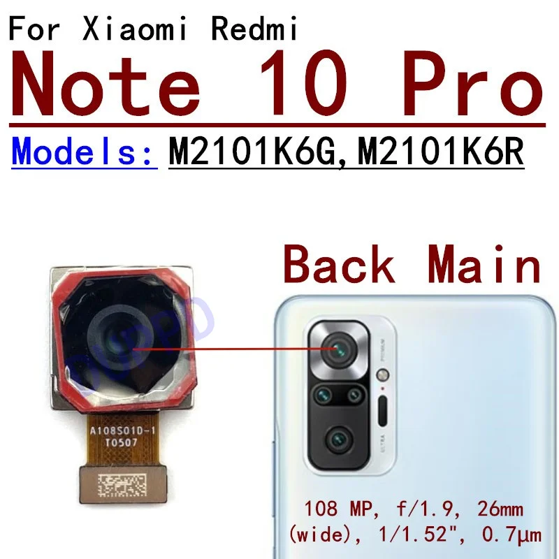 Front Rear Main Camera For Xiaomi Redmi Note 10 Pro Front Selfie Facing Back Main Macro Depth Camera Flex Cable Parts