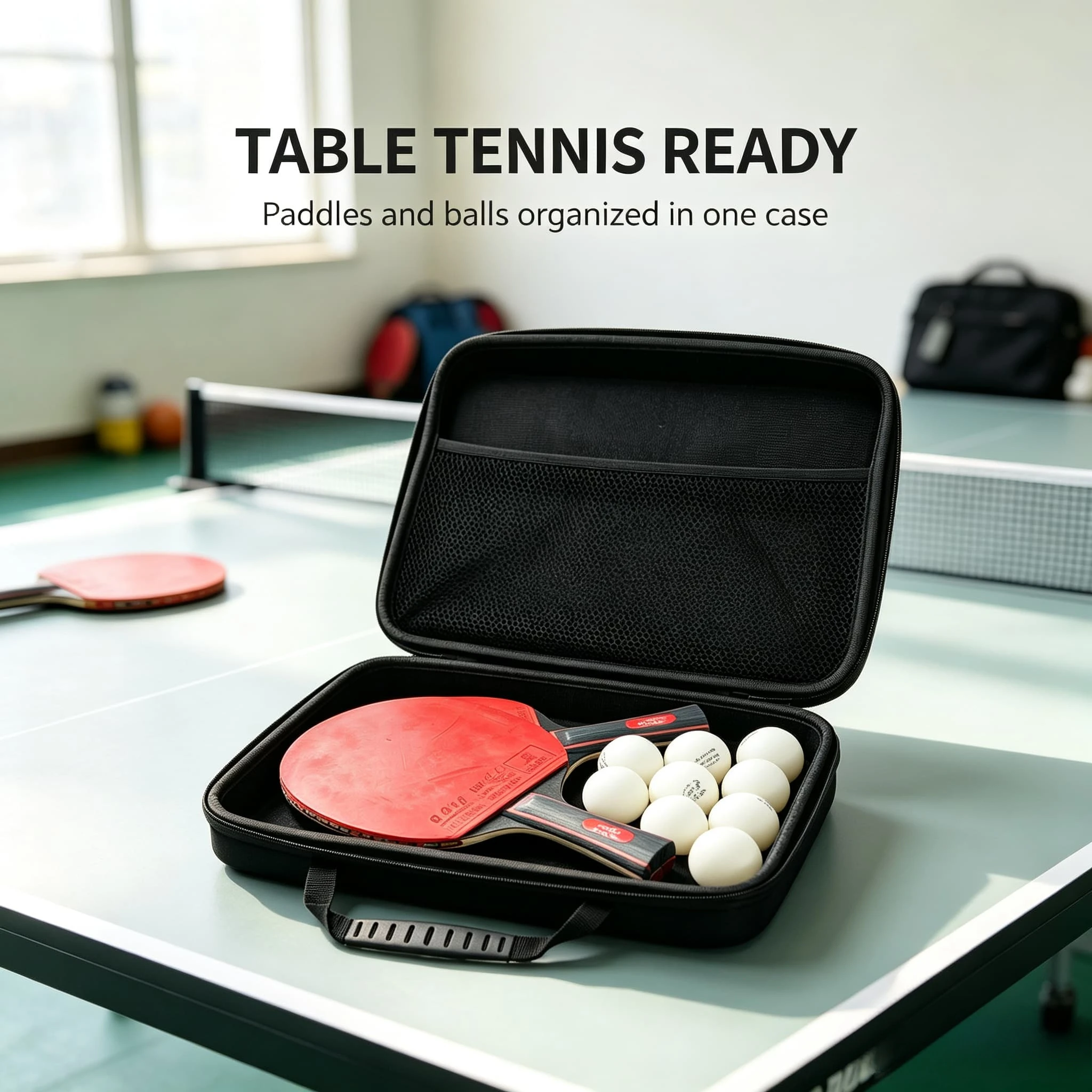 Portable Hard EVA Table Tennis Paddle Storage Case Shock Resistant Ping Pong Racket Carrying Bag Large Capacity Protective Pouch
