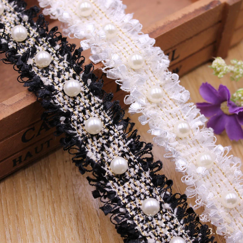 

10 Yards Black White Golden Thread Bead 8MM Lace Fringe Must Be Edge Beading Ribbon Hair Bows DIY Handmade Crafts Accessories