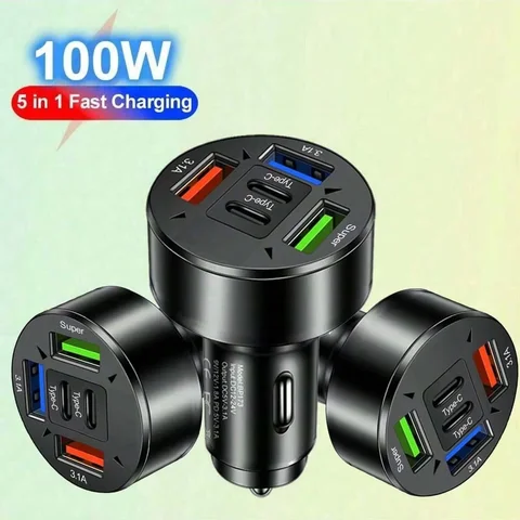 3-Port USB Car Charger With 2 Type-C Ports, Supports PD & QC3.0 Fast Charging, USB-C Car Charger Adapter Compatible With IPhone
