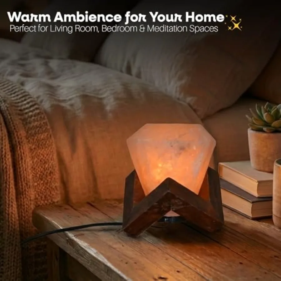 Himalayan Salt Lamp Diamond Shape Hand-Carved Pink Rock Salt Light with Dimmer, Warm Mood Lighting for Bedroom, Home and Office