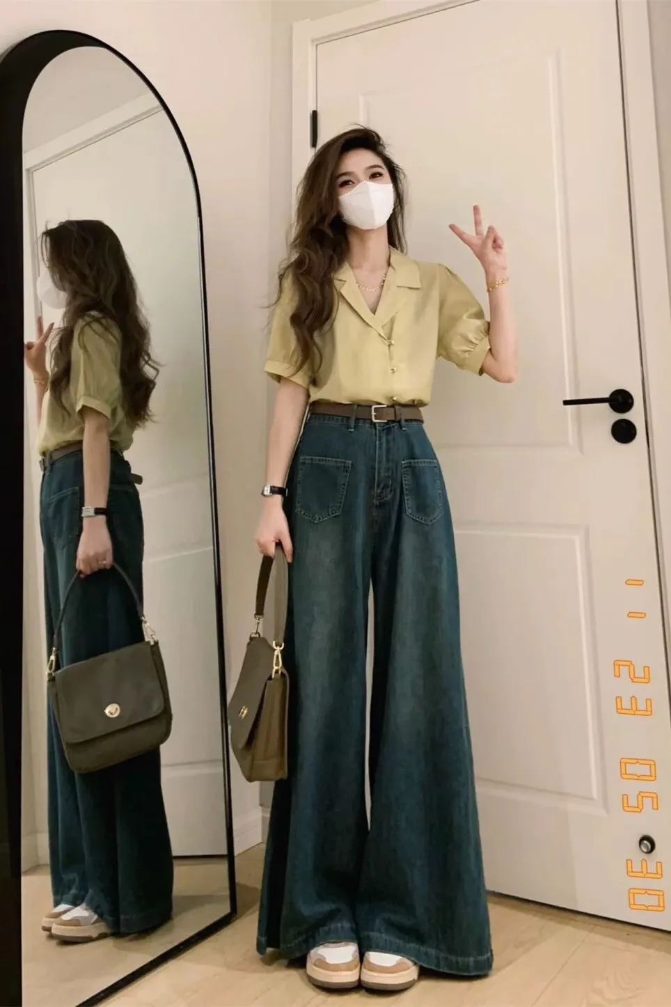 

High Waist Loose Straight Leg Denim Jeans Women's Design Sensation Small Size Vintage Blue Wide Leg Pants Floor Length