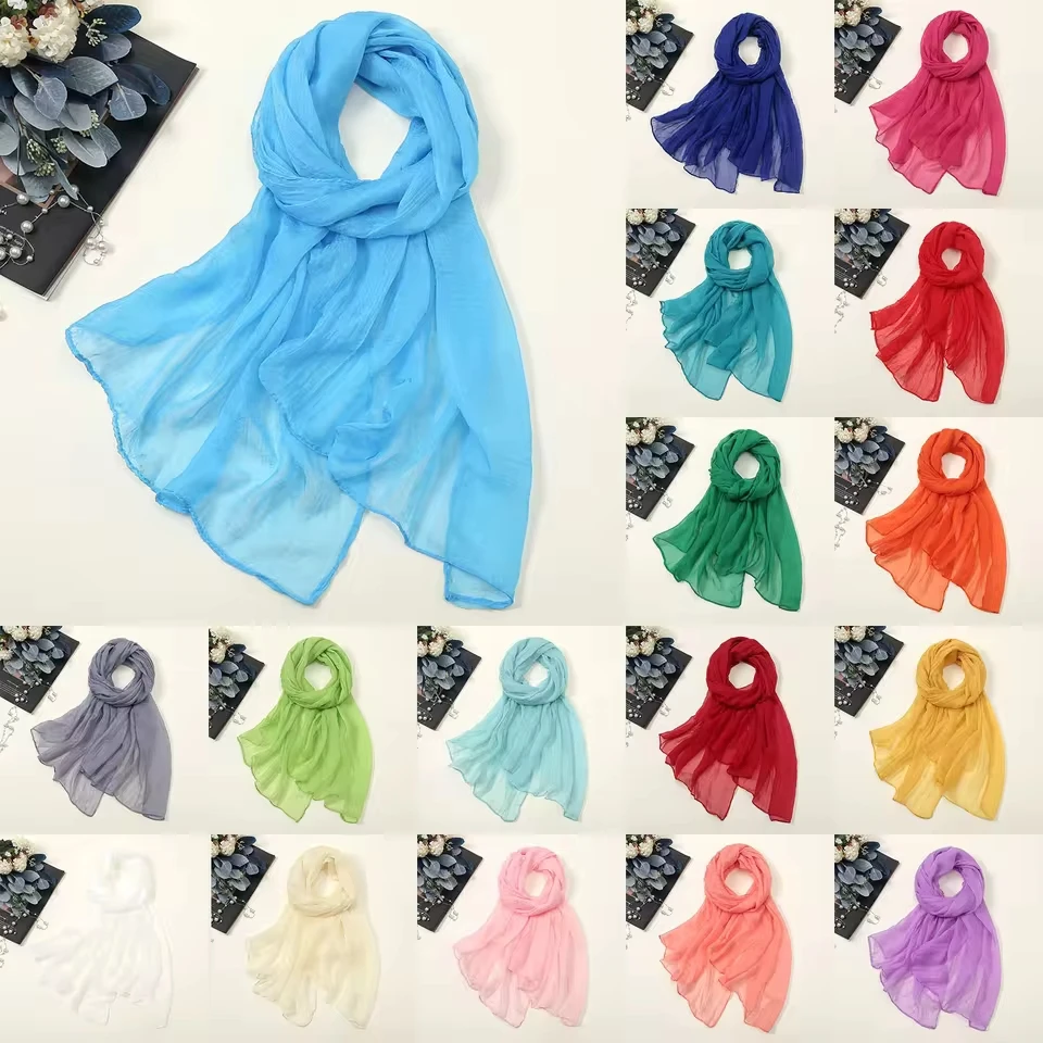 Women Summer Casual Colorful Multicolor Solid Color Chiffon Thin Regular Silk Scarf Sunscreen Scarf Light Scarfs Women Summer