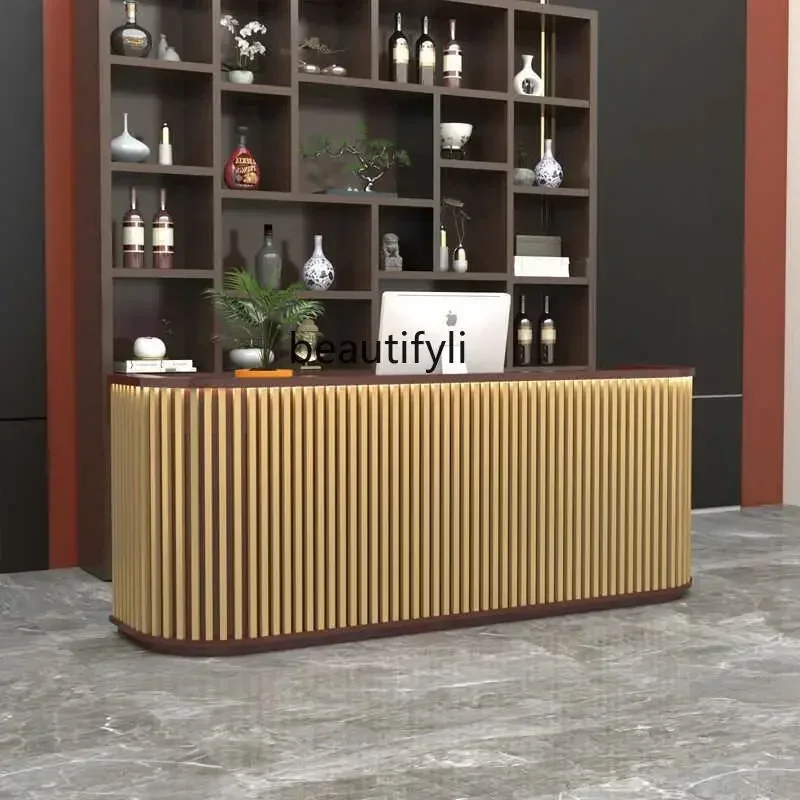 

Arc corner cashier bar counter retro industrial style milk tea building hotel beauty and wellness center reception front deskAA