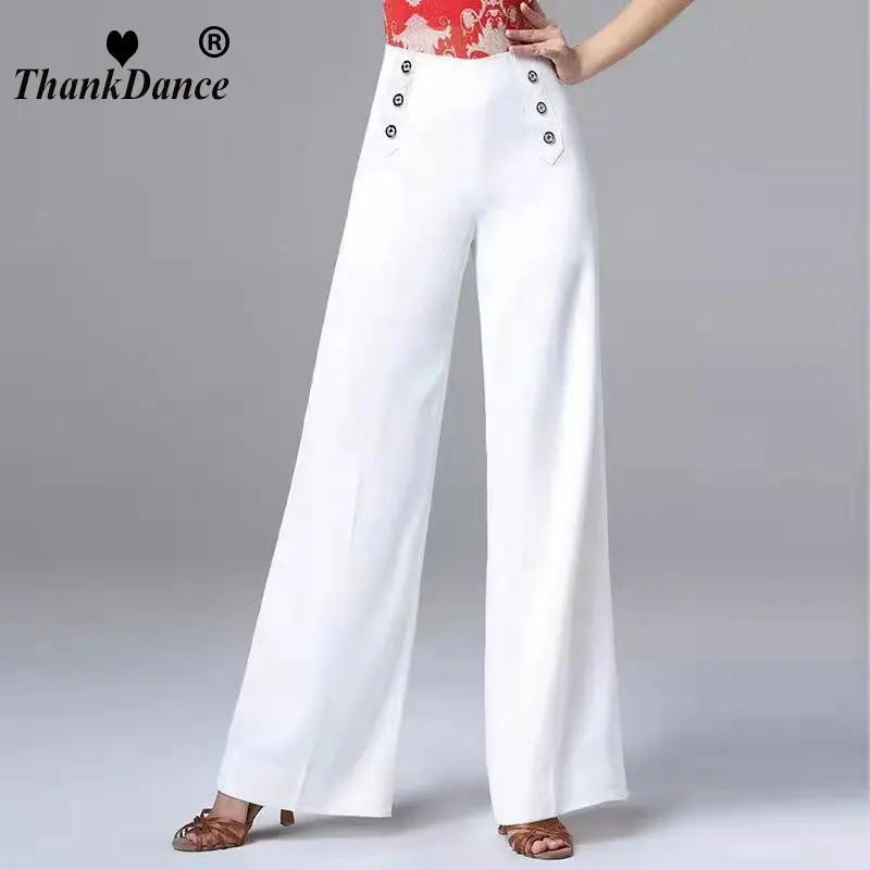 Modern Dance Pants New Female Latin Dance High Waist Wide Leg Trousers National Standard Ballroom Dance Pant Practice Competitio