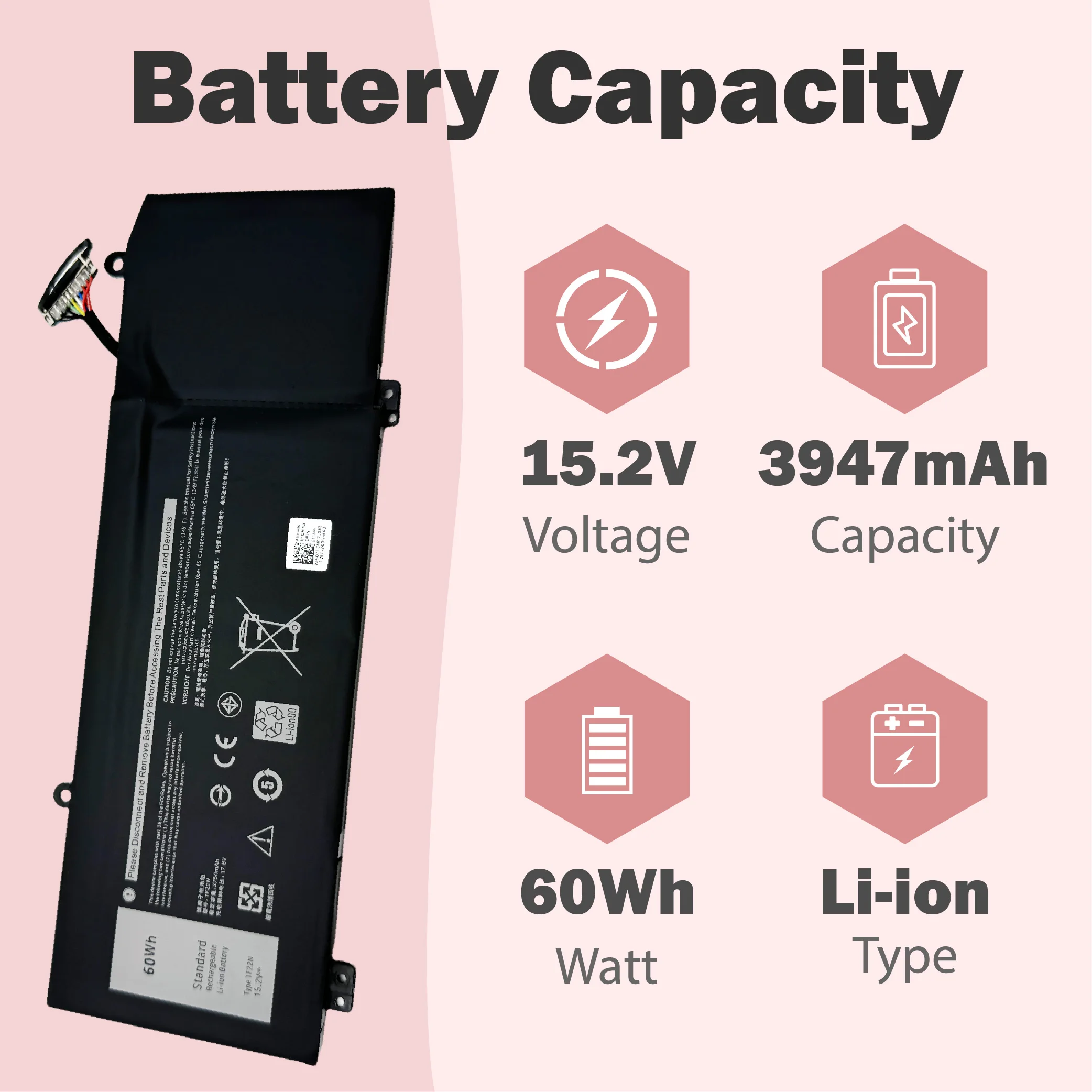1F22N 15.2V 60Wh New Laptop Battery Replacement for Dell Alienware M15 M17 R1 G7 7590 7790 G5 5590-D2783W D2743B D2865B D2863W